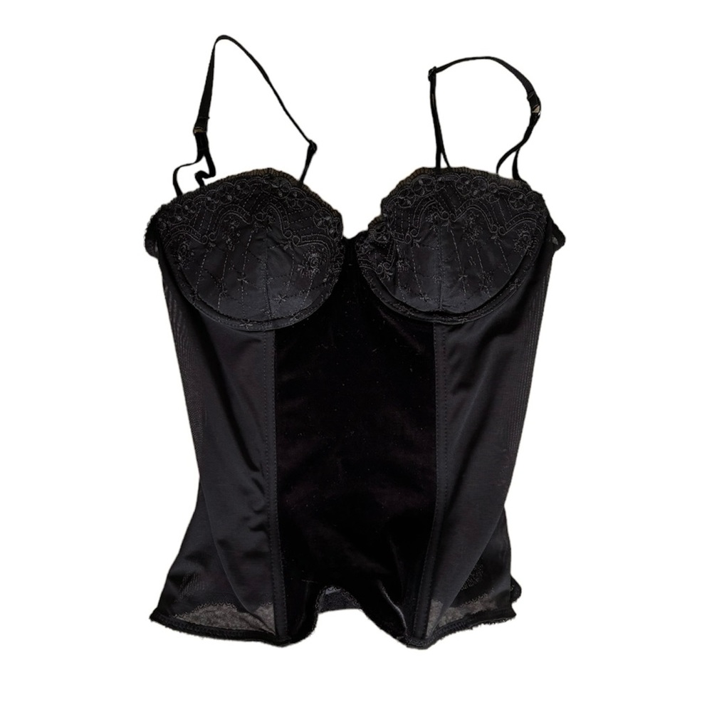 *SOLD* Velvet & mesh corset top with embroidered cups